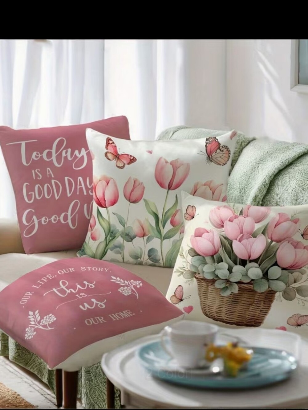 SOLD-4 Piece Pink Tulip Pillow Cases Set- No Inserts Included.